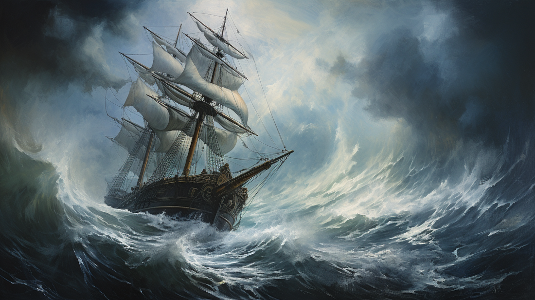 Sailing ship in a storm