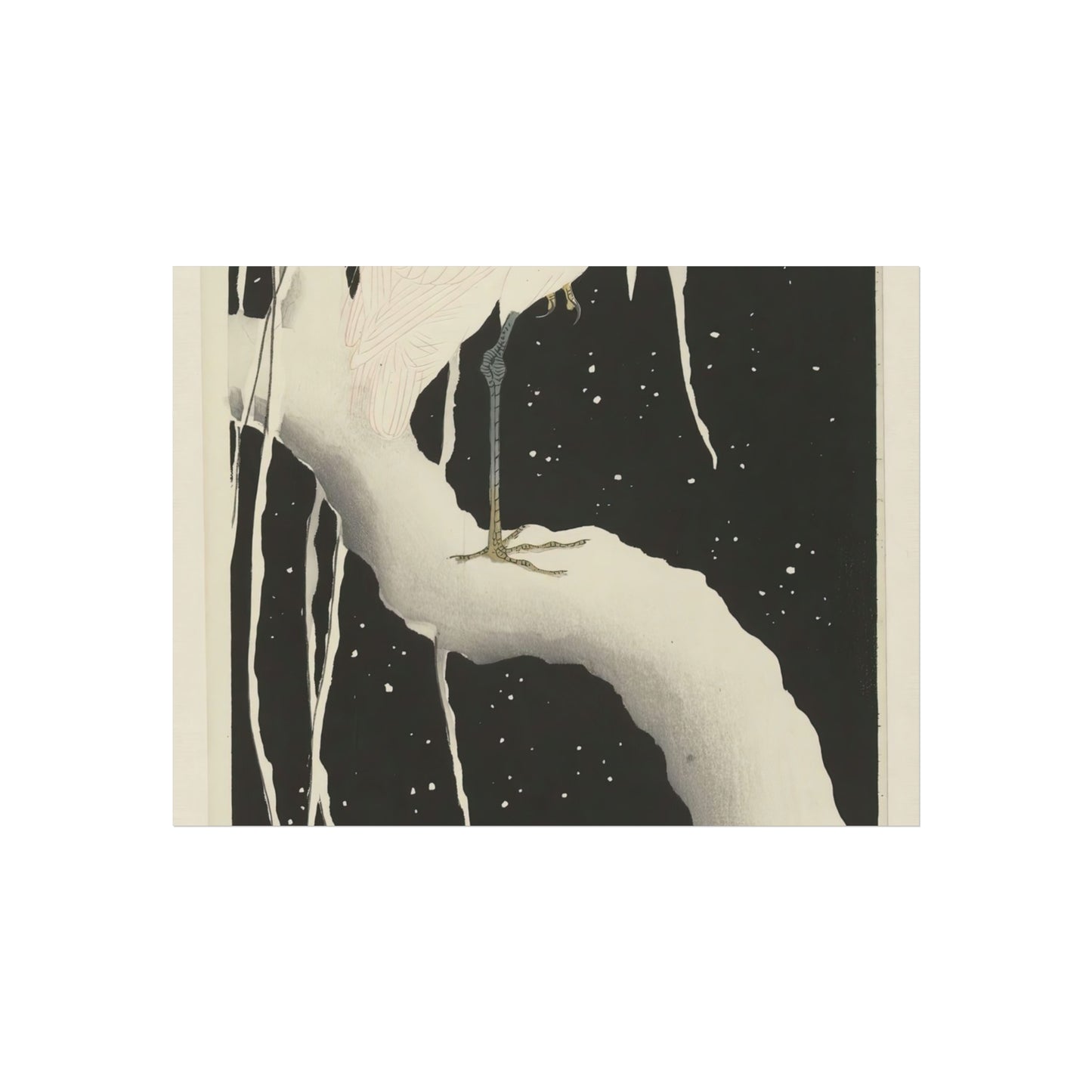 Heron on Snowy Branch at Night