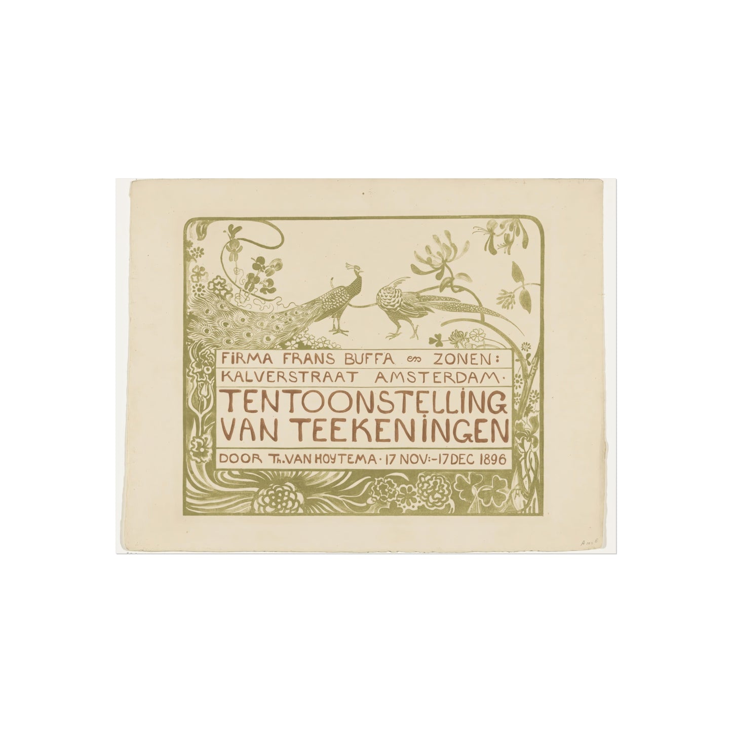 Exhibition Poster with a Peacock and a Pheasant by Theo van Hoytema (1896)