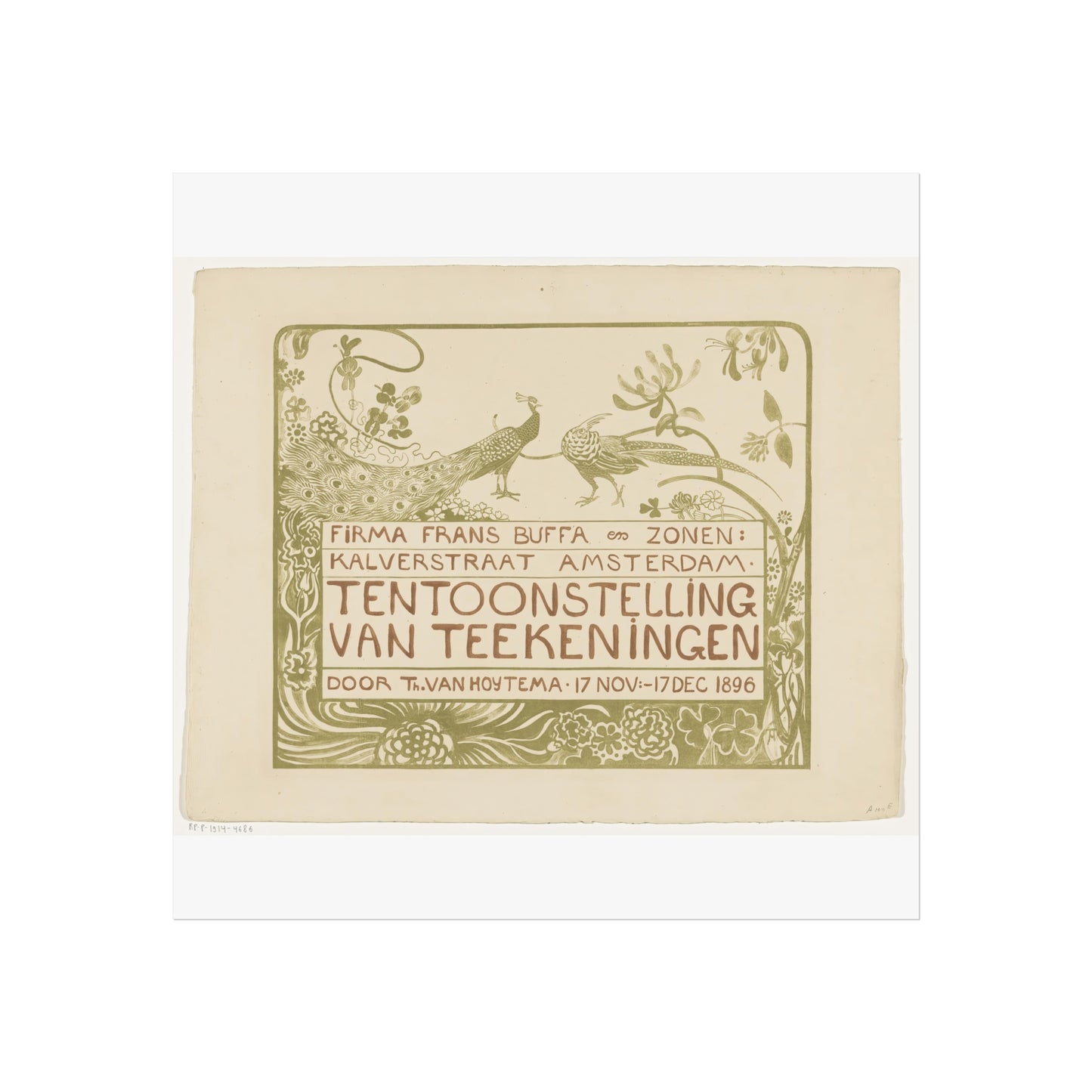 Exhibition Poster with a Peacock and a Pheasant by Theo van Hoytema (1896)