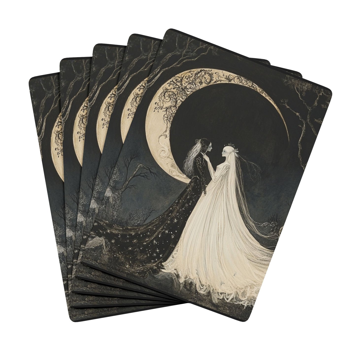 Elegant Gothic Creatures Playing Cards - Mystical Moon & Shadows Poker Deck
