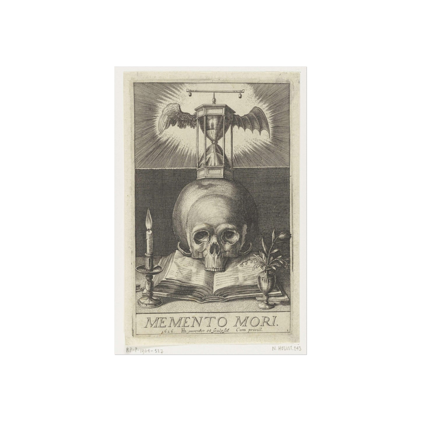 Title Print with a Skull and an Hourglass