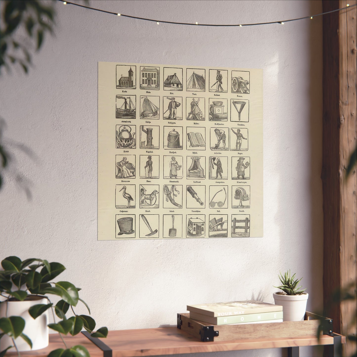 Sheet with 36 Illustrations of Objects, Buildings, Animals, and Figures