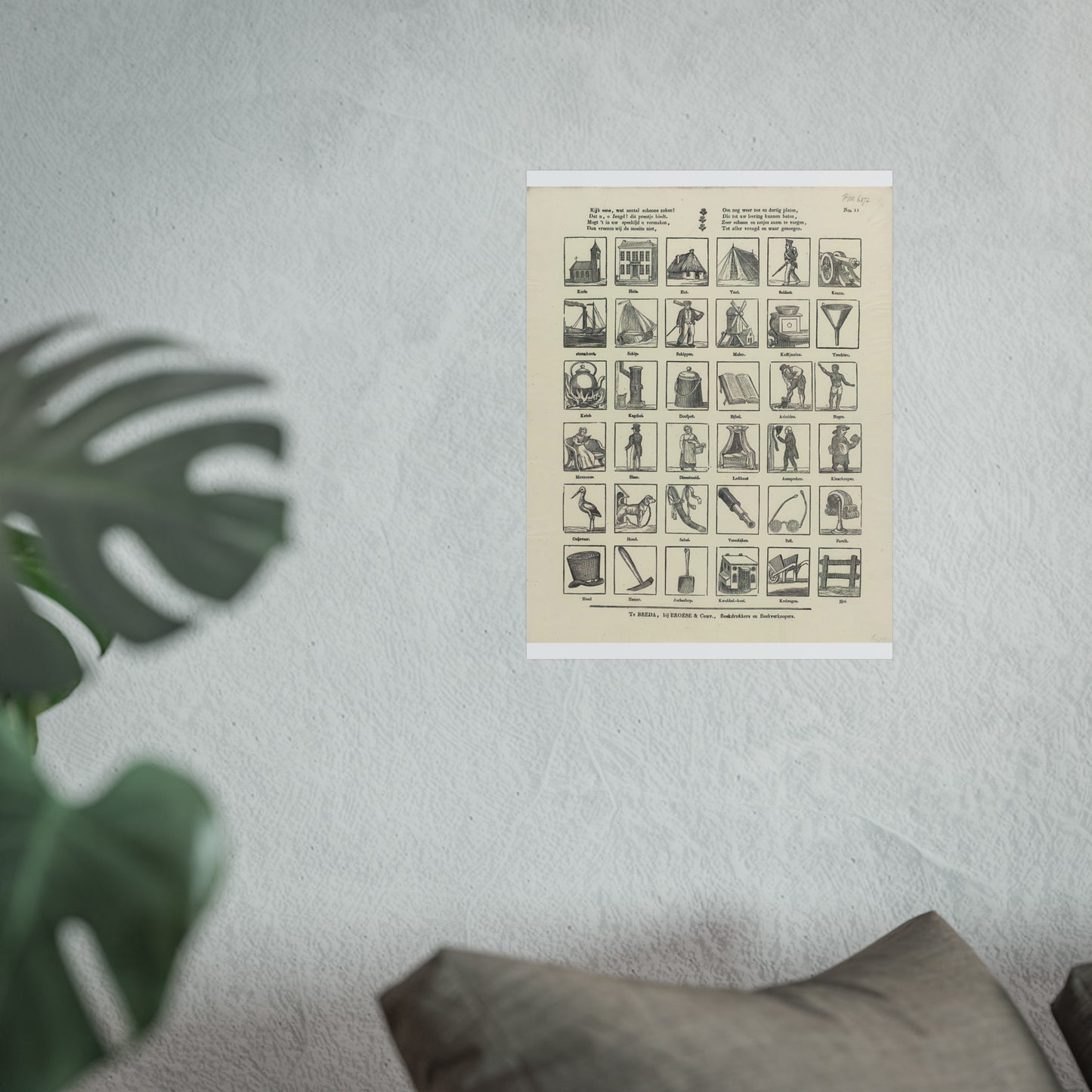 Sheet with 36 Illustrations of Objects, Buildings, Animals, and Figures