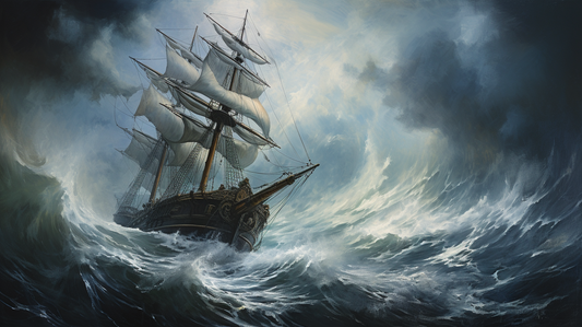 Sailing ship in a storm