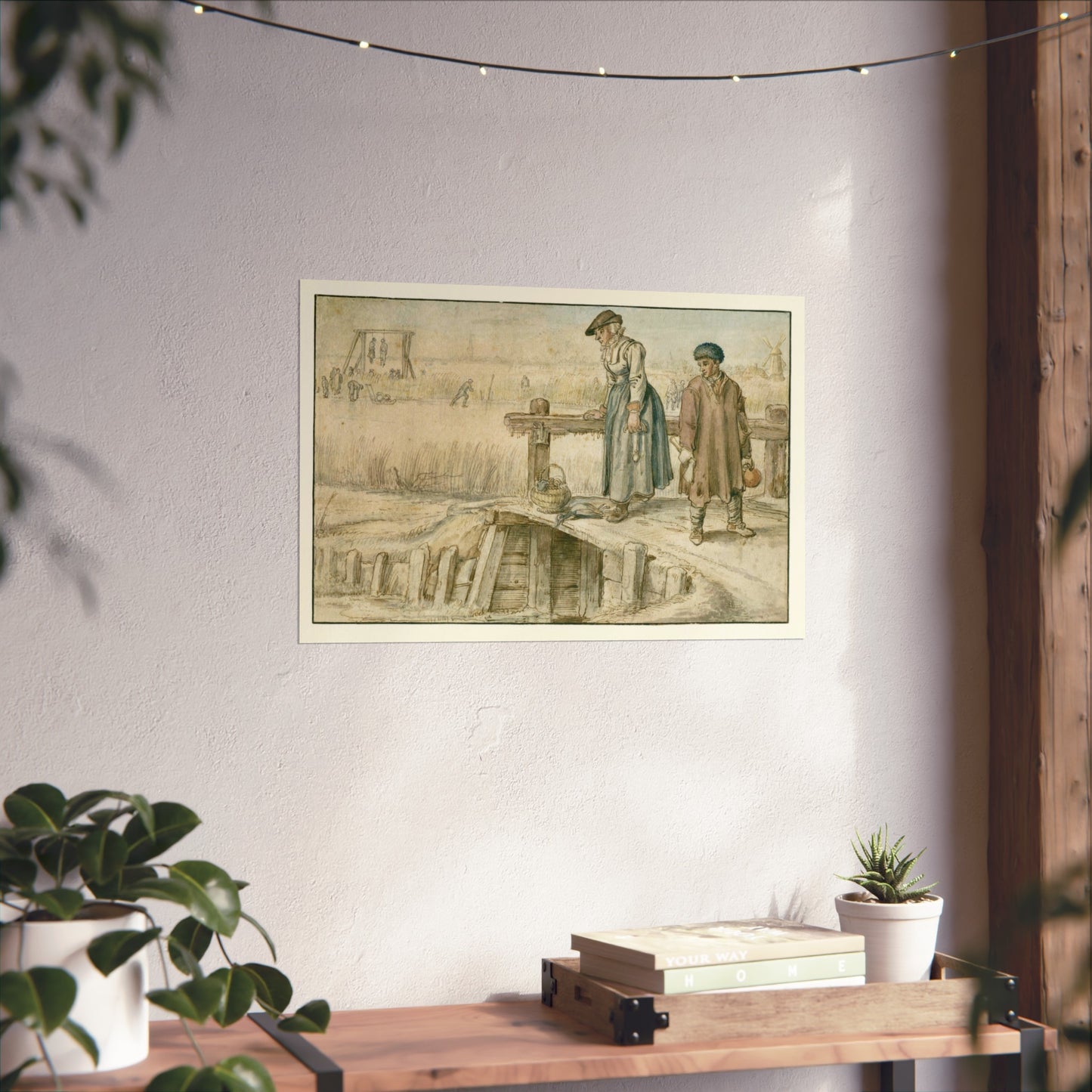 Winter Landscape with a Woman and a Man on a Small Bridge, Skaters on a River, and a Distant Gallows