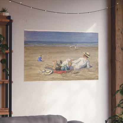 Resting Nanny with Two Children on the Beach