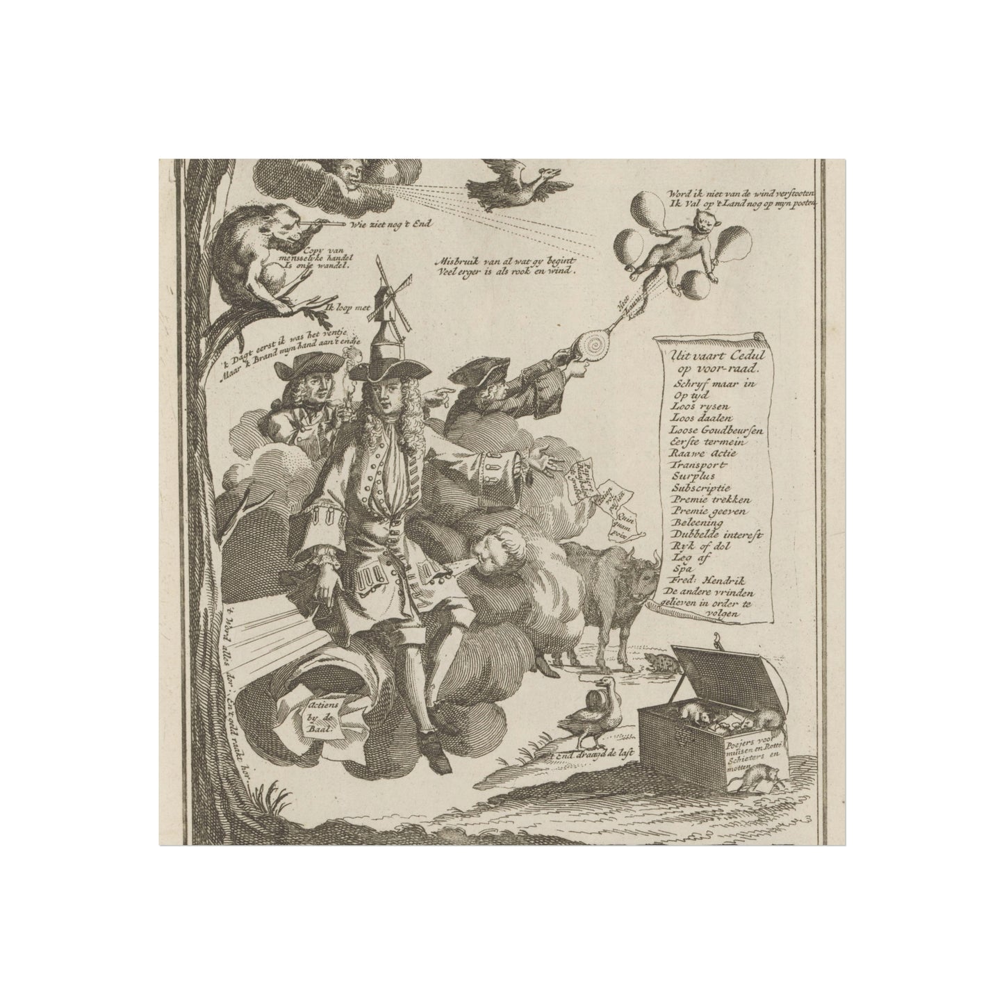 A Wind Trader Sitting on a Bag of Stocks Held Aloft Only by the Wind, 1720