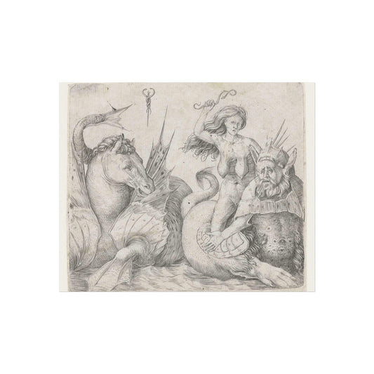 Elderly Woman on the Back of a Triton Next to a Hippocampus