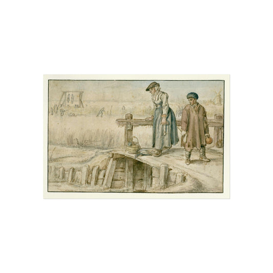 Winter Landscape with a Woman and a Man on a Small Bridge, Skaters on a River, and a Distant Gallows