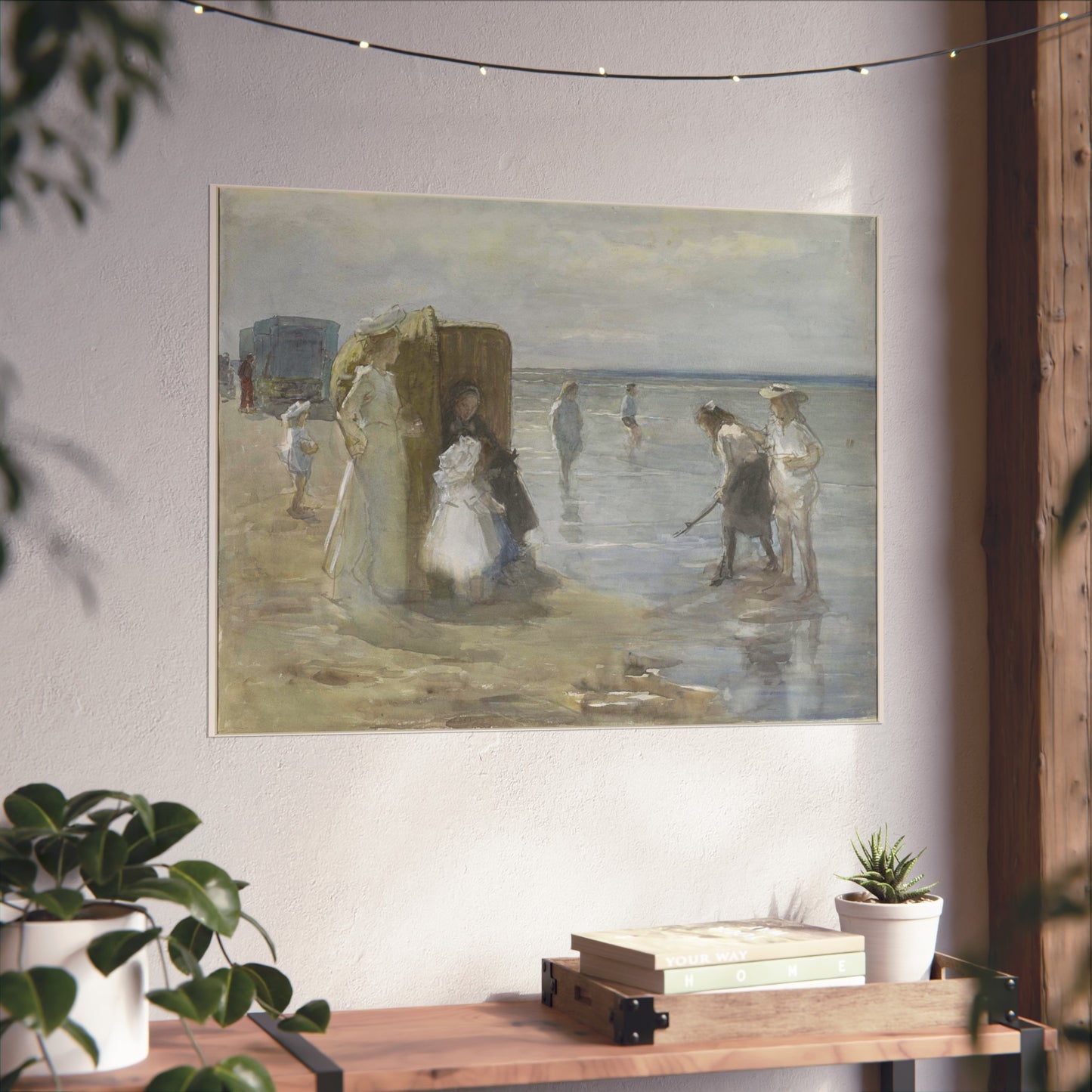 View Along the Shoreline at Scheveningen Beach, with Two Ladies and Children