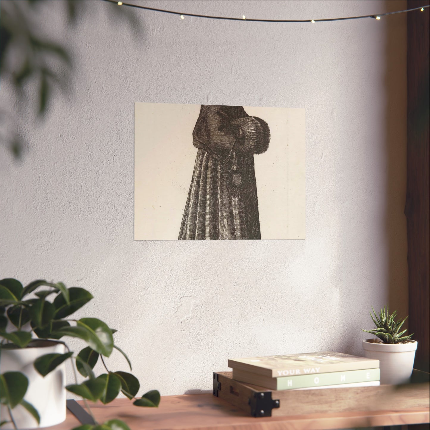 Elegant English Lady in Dark Cloak with Feathered Fan