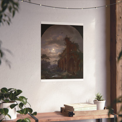 Monk Meditating near a Ruin by Moonlight