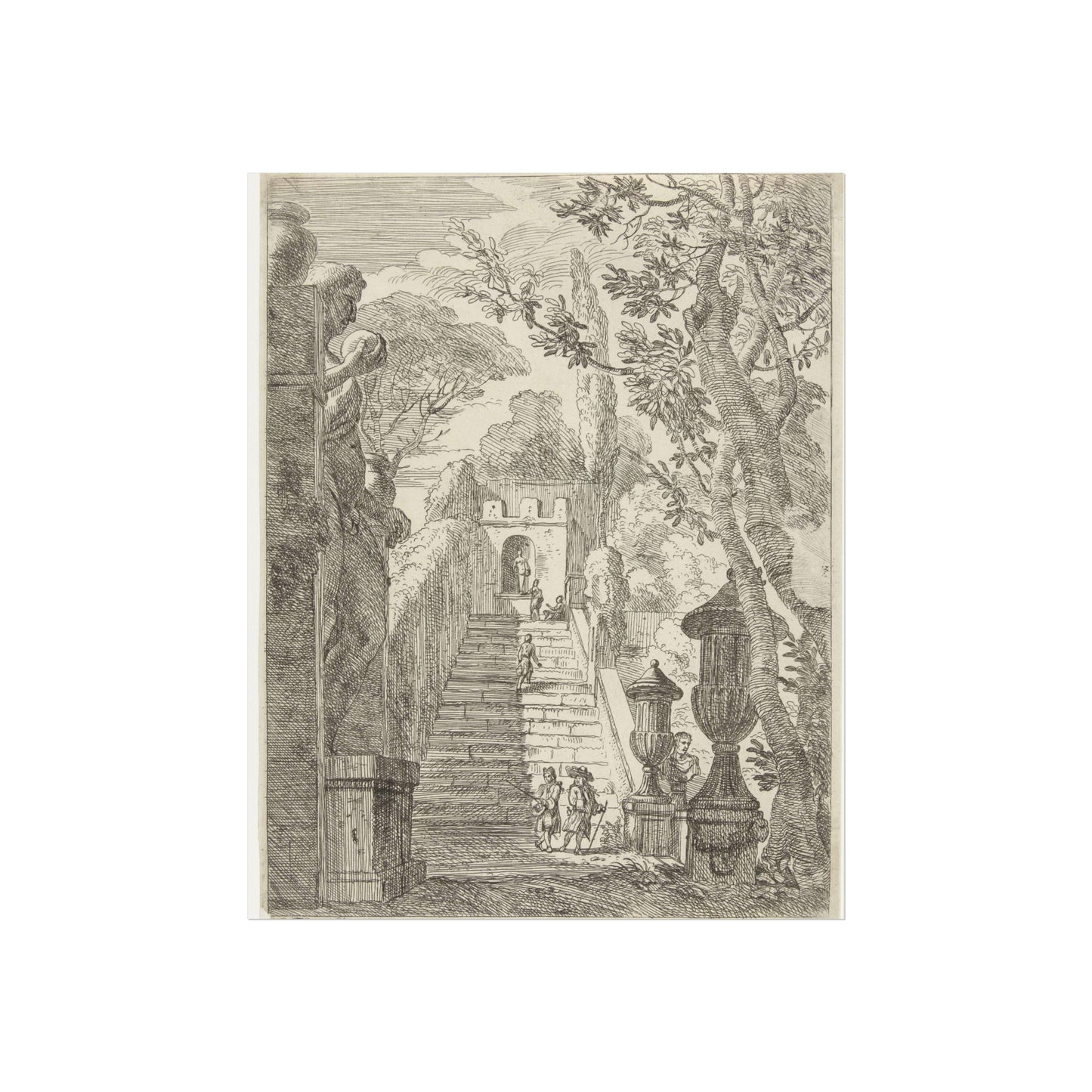 Italianate Landscape with Wanderers near a Staircase in a Garden