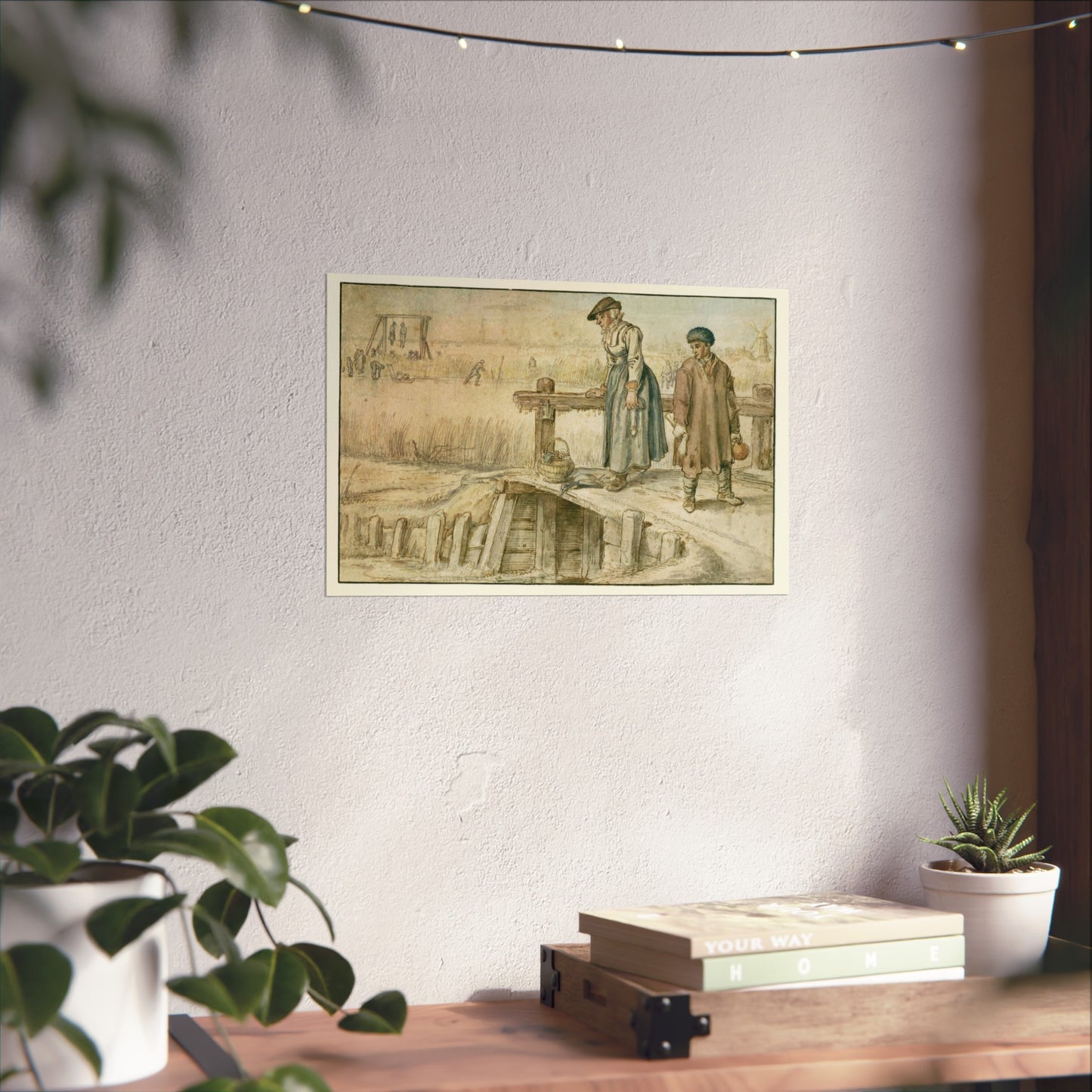 Winter Landscape with a Woman and a Man on a Small Bridge, Skaters on a River, and a Distant Gallows