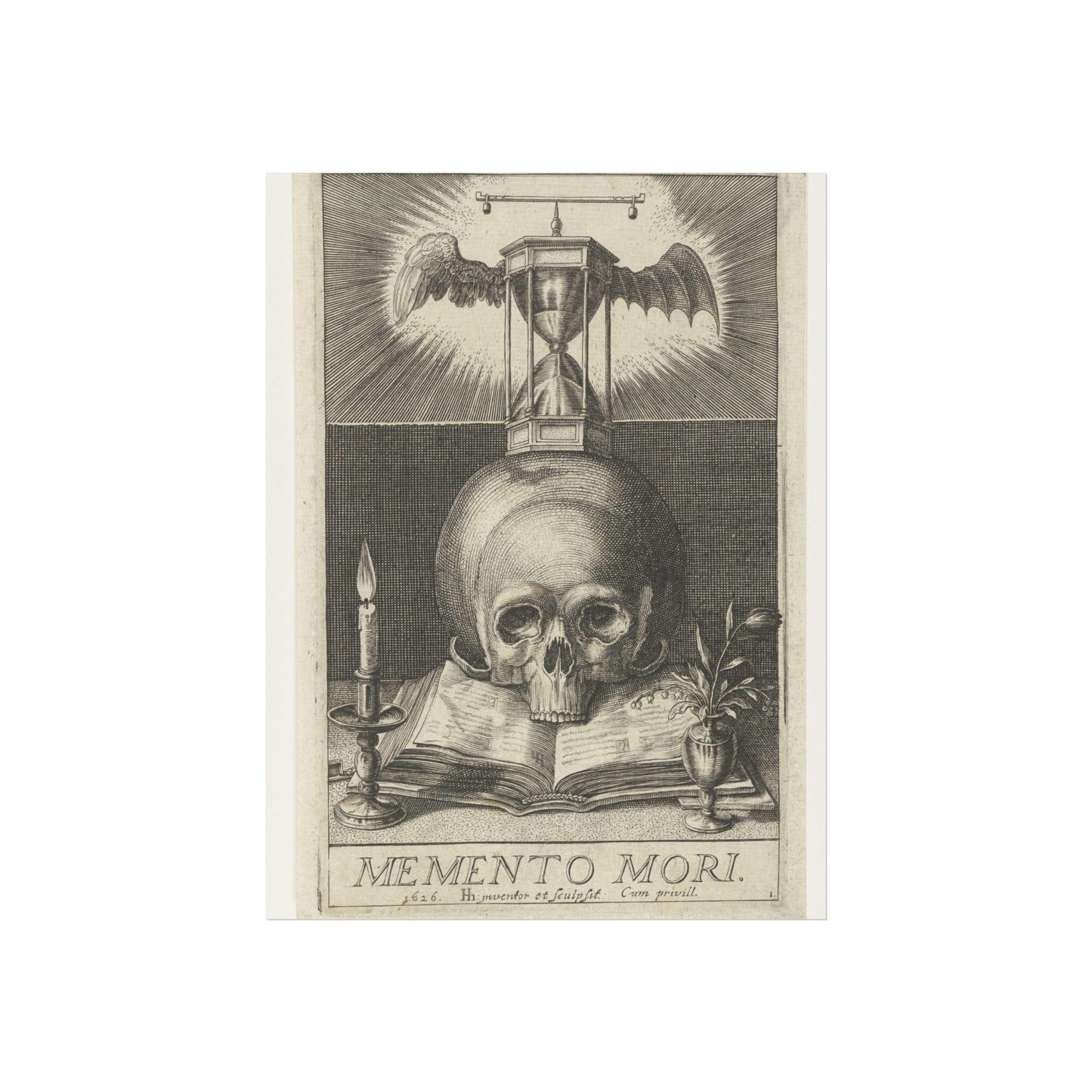 Title Print with a Skull and an Hourglass