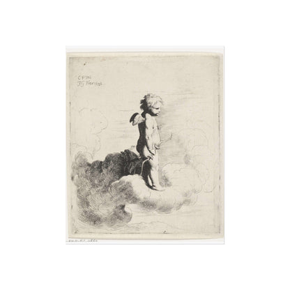 Cupid with Quiver and Bow Standing on Clouds