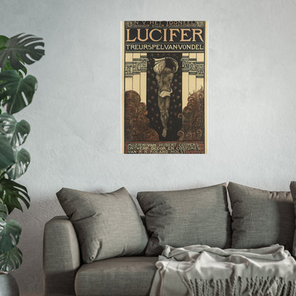 Poster for Vondel's Play 'Lucifer' by N.V. The Theatre. Directed by Willem Royaards. Music by Hubert Cuyper. Design, Set, and Costumes by R.N. Roland Holst