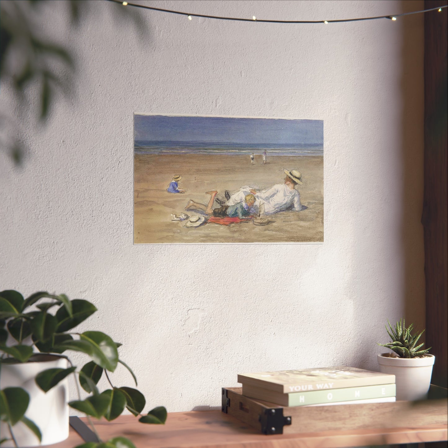 Resting Nanny with Two Children on the Beach