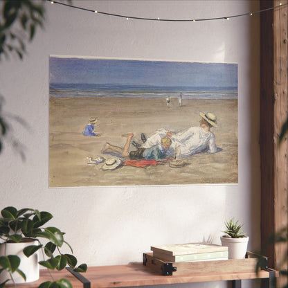 Resting Nanny with Two Children on the Beach