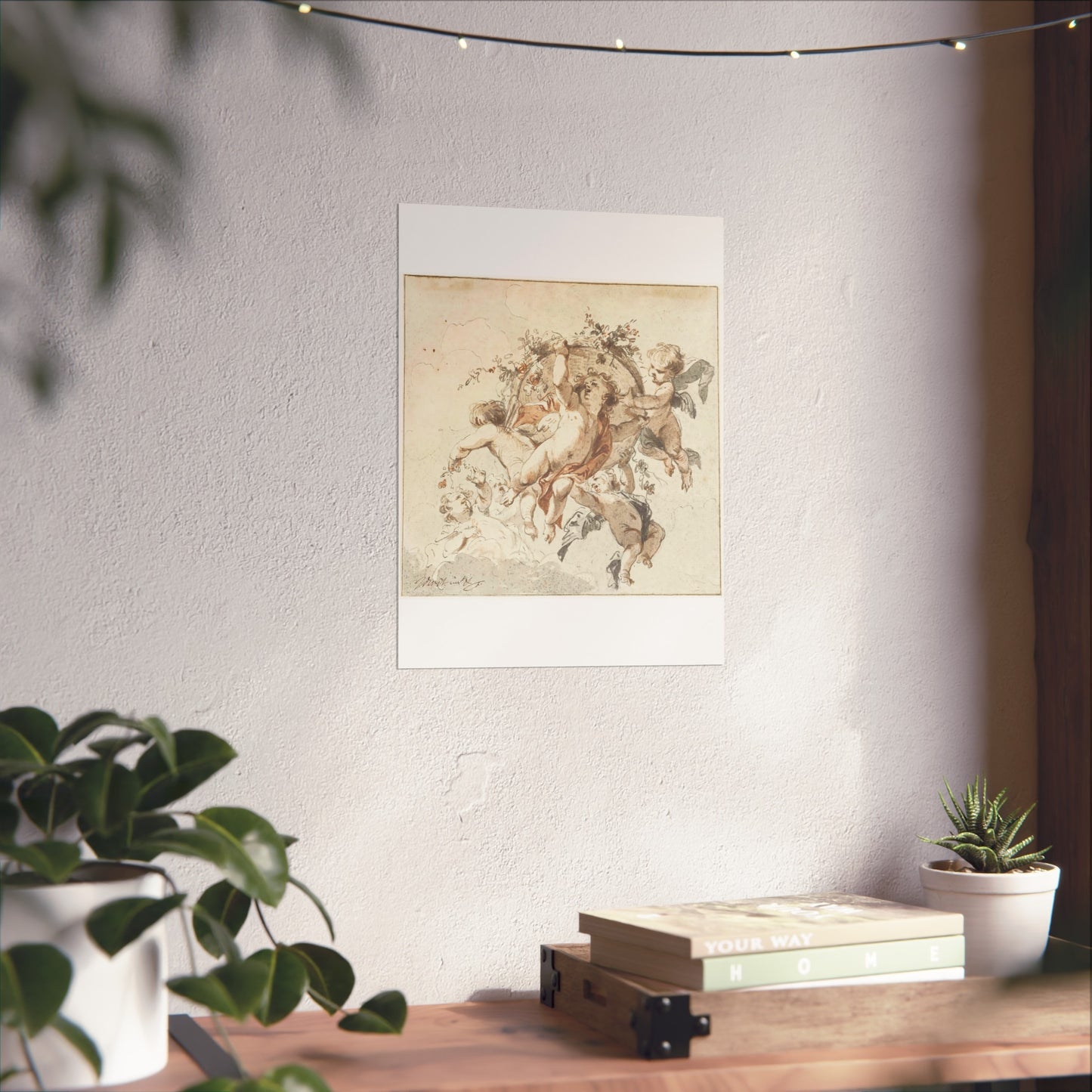 Floating Cherubs with a Basket of Flowers