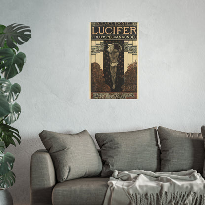 Poster for Vondel's Play 'Lucifer' by N.V. The Theatre. Directed by Willem Royaards. Music by Hubert Cuyper. Design, Set, and Costumes by R.N. Roland Holst