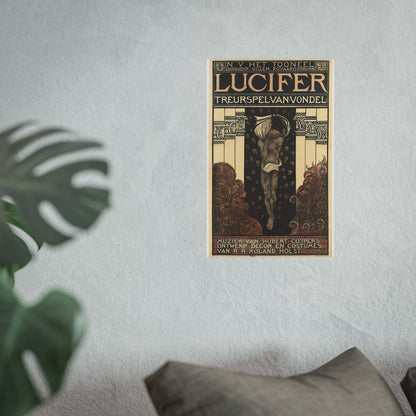 Poster for Vondel's Play 'Lucifer' by N.V. The Theatre. Directed by Willem Royaards. Music by Hubert Cuyper. Design, Set, and Costumes by R.N. Roland Holst