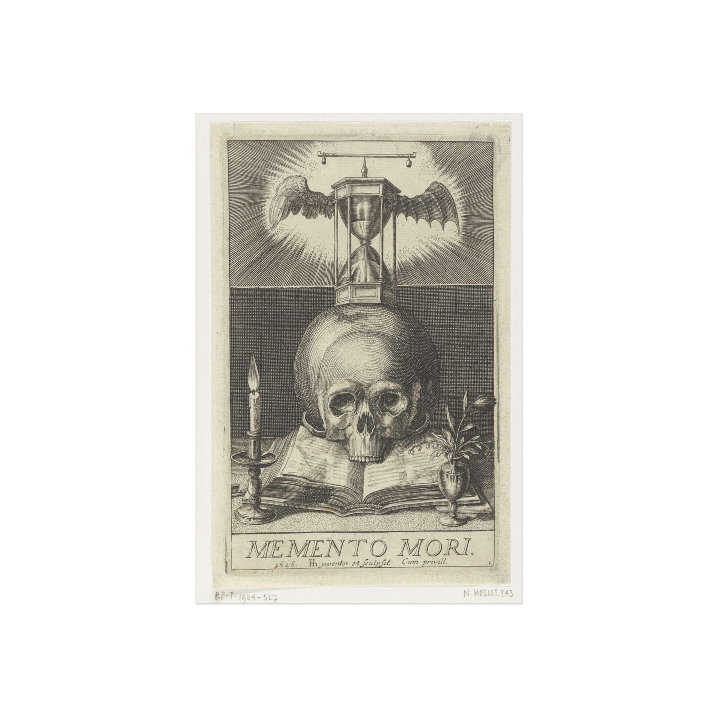 Title Print with a Skull and an Hourglass