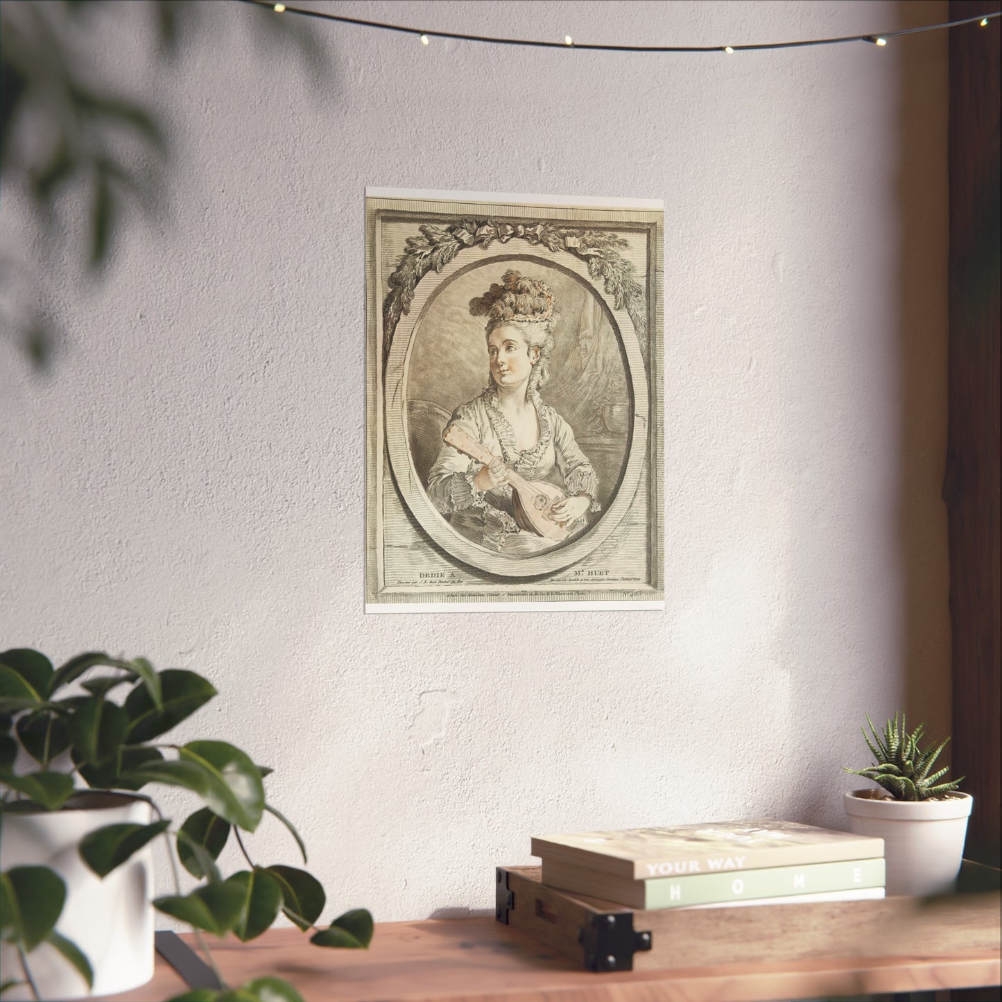 Woman Playing Music in an Oval Frame