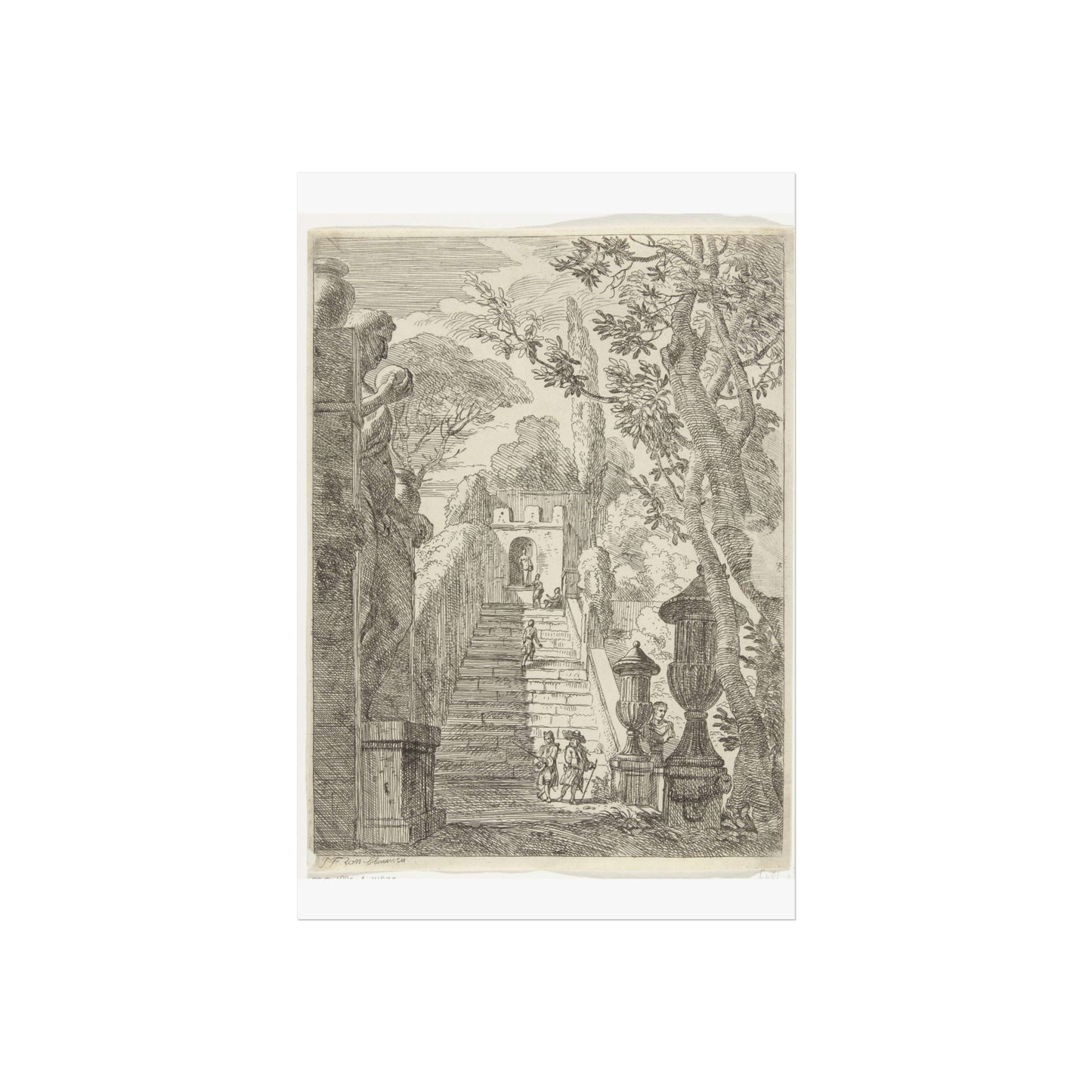 Italianate Landscape with Wanderers near a Staircase in a Garden