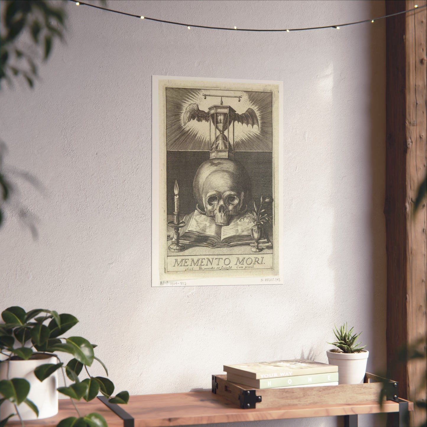 Title Print with a Skull and an Hourglass