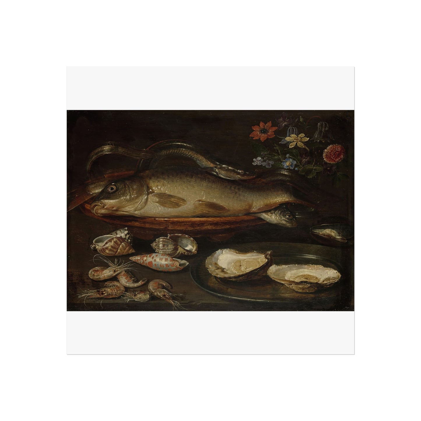 Still Life with Fish, Seafood, and Flowers