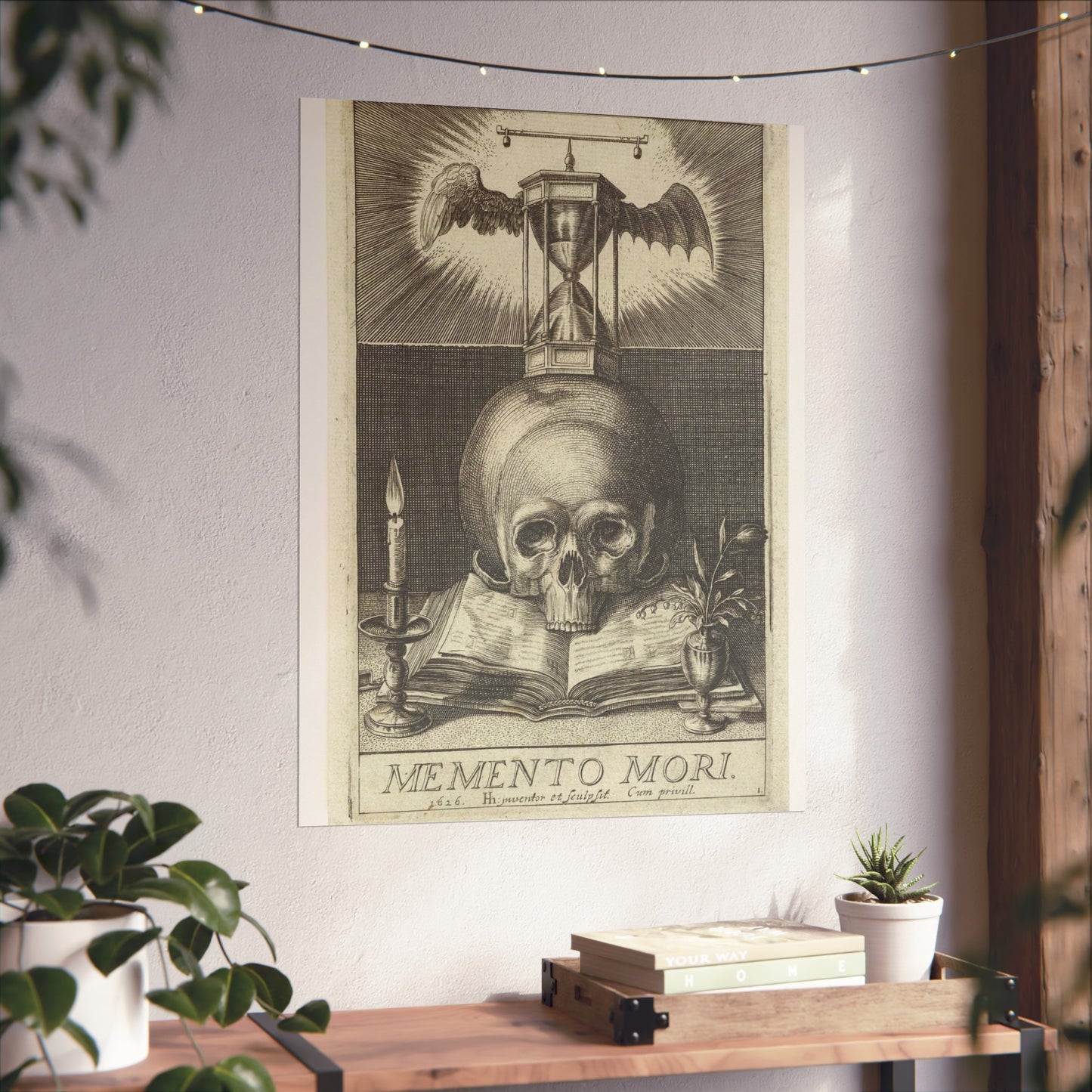 Title Print with a Skull and an Hourglass