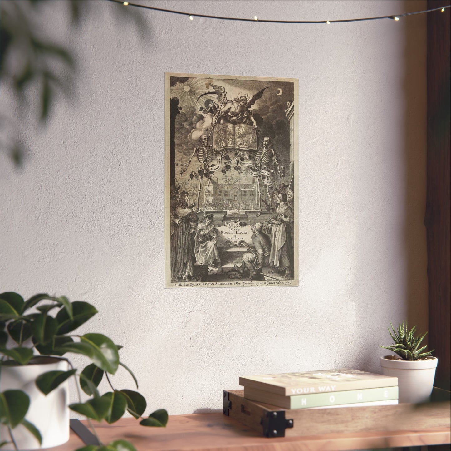 City Dwellers and Farmers Watching Two Skeletons and an Angel with an Open Book at the Presentation of the Last Judgment